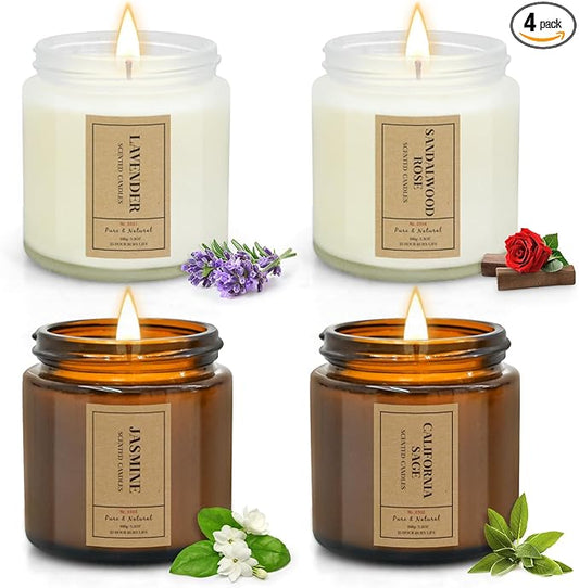 Candle Gift Set for Home – 4 Pack Scented Soy Wax Candles, Lavender, Jasmine, Sandalwood & Sage – Long Lasting Aromatherap...