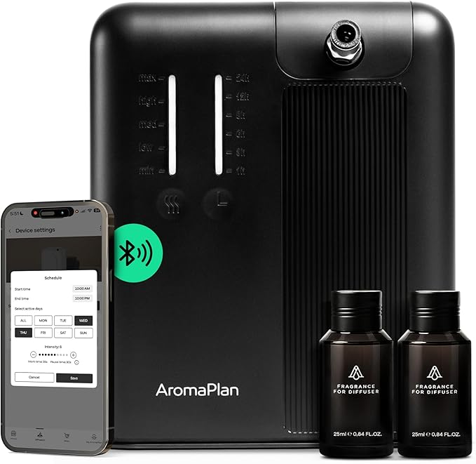 AromaPlan 5 Star Collection Cold Air Scent Diffuser, Whole House (2 Scents Included)- Waterless Smart Aroma, Scent &Time A...