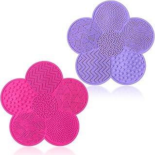 2 Pcs Makeup Brush Cleaner Mat - Silicone Makeup Brush Cleaner Pad Flower Mat With Suction Base For Deep Cleansing Over Si...