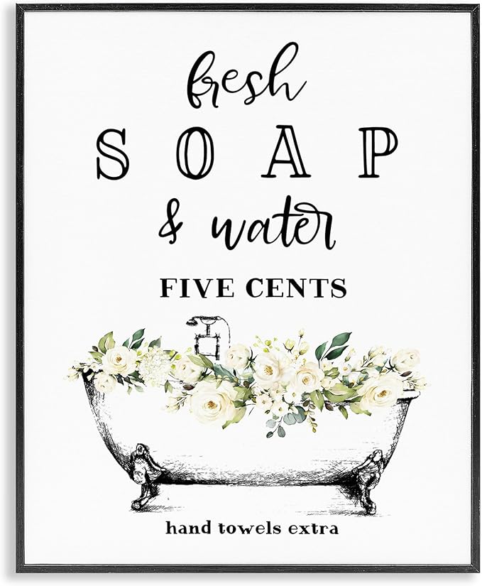 Stupell Industries 'Fresh Soap & Water Bath Tub', Framed Giclee Art, Black, 11 x 14 Inches, Easy to Hang and Sturdy, Made ...