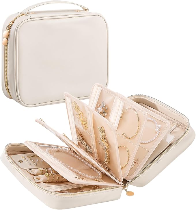 Lolalet Travel Jewelry Organizer Case, Large Jewelry Binder Book with Individual Pouches, Portable Leather Zippered Bag fo...