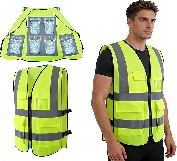 NJDGF Cooling Safety Vest with 24Pcs Ice Packs - Ice Cooling Vest for Men Women Cool Vest for Hot Weather Work