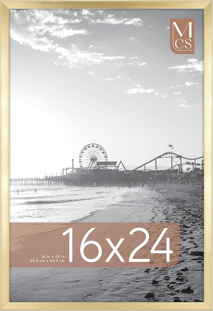 MCS Foundation 16x24 Poster Frame Traditional Brass, Vertical & Horizontal Wall Hanging Large Picture Frame for Photos, Po...