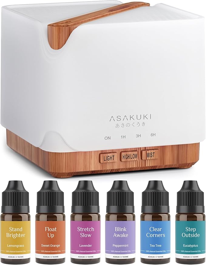 ASAKUKI Essential Oil Diffuser for Home, Large 700 ml Aromatherapy Humidifier with Top 6 Essential Oil Sets, Automatic Shu...
