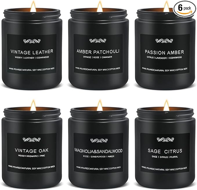 6 Pack Candles for Home Scented Aromatherapy Candles Gifts Set for Mens, Men Candle Set, 42 oz 300 Hour Long Lasting Candl...