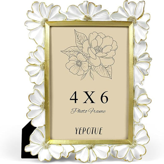 YEPOTUE 4x6 Vintage Flower Picture Frame, Ornate Antique Photo Frame with Glass Front, Elegant Picture Frame for for Wall ...