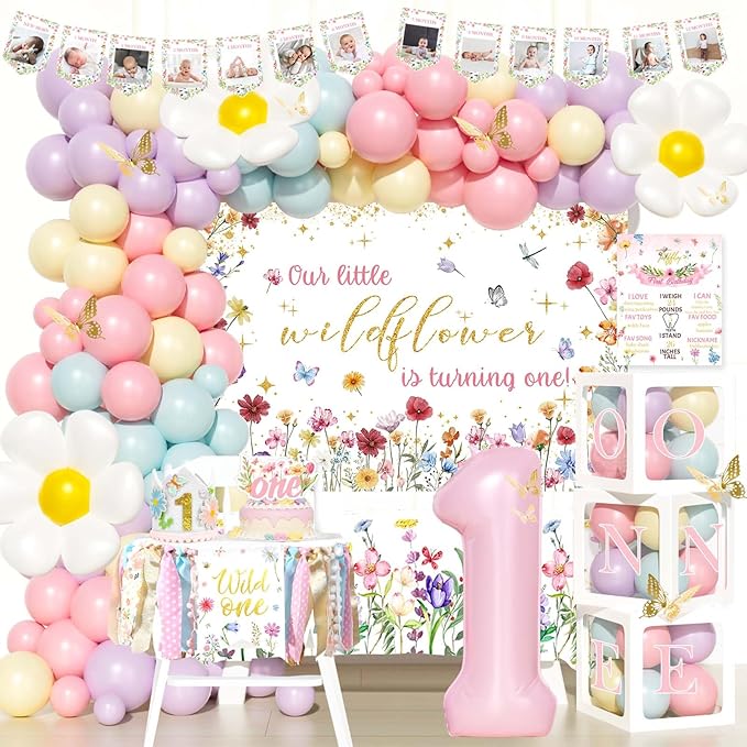 Party Inspo Wildflower First Birthday Decorations Girl, 1st Birthday Decorations Girl, Wild One Floral First Birthday Deco...