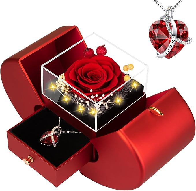 BNWXOY Preserved Real Red Rose with l Love You Necklace -Mothers Day Gifts for Mom Her Wife Girlfriend Women Grandma on Va...