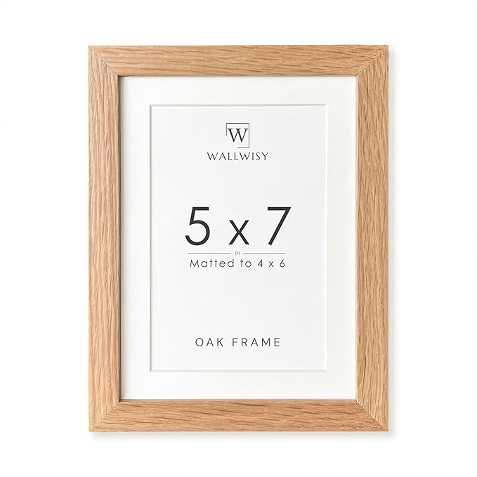 wallwisy 5x7 Picture Frame, Solid Oak Wood 5x7 Photo Frame with Mat to 4x6, 7x5 Picture Frames for Wall and Tabletop Displ...