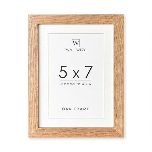 wallwisy 5x7 Picture Frame, Solid Oak Wood 5x7 Photo Frame with Mat to 4x6, 7x5 Picture Frames for Wall and Tabletop Displ...