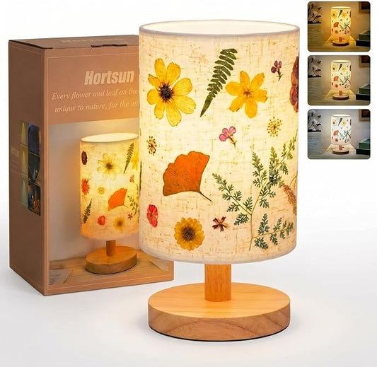 Hortsun Pressed Flower Lamp Vintage Table Small Lamp Cottagecore Decor Boho Night Light Decorative Rustic Night Light for ...