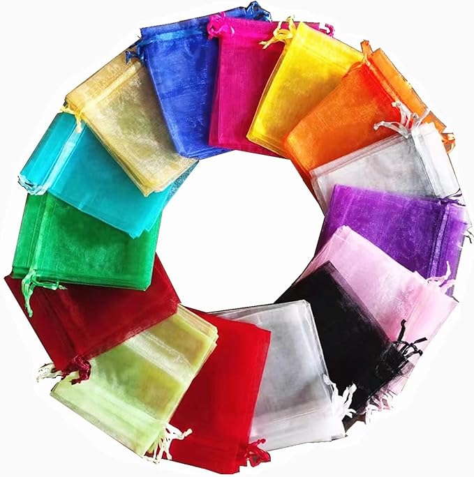 LYSXP Organza Bags 3.5x4.7 Inch 100pcs Random 10 Colors Mesh Organza Gift Bags with Drawstring, Jewelry Favor Pouches Wedd...