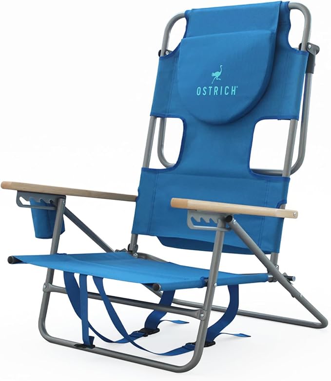 Ostrich the Tommy-O Backpacker Beach Chair with Face Hole and Cup Holder, Lightweight and Adjustable for Sunbathing at the...