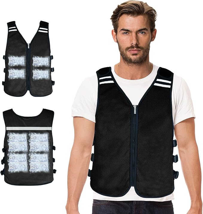 Cooling Vest for Men&Women, Reflective Ice Vest with 32 PCS Ice Packs, Cool Jacket for Hot Weather Summer Workout
