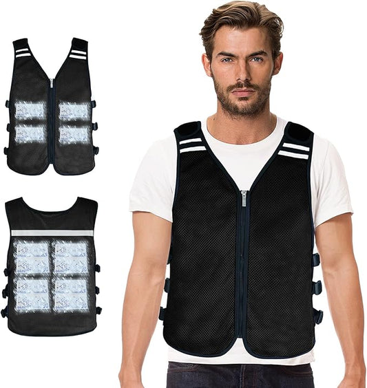 Cooling Vest for Men&Women, Reflective Ice Vest with 32 PCS Ice Packs, Cool Jacket for Hot Weather Summer Workout