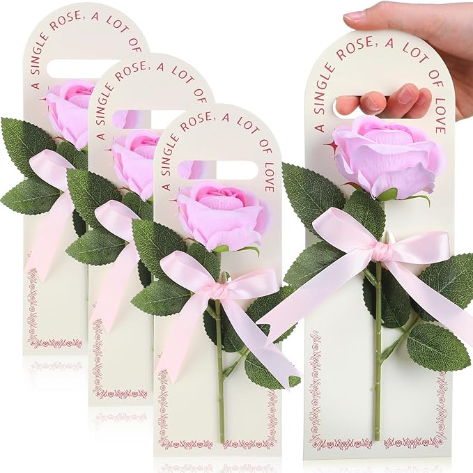 Suncalla 4 Pack Artificial Rose Gift Set for Mom, Mothers Day Flowers Gift with Handheld Boxes Card, Mini Rose Bouquet Kee...