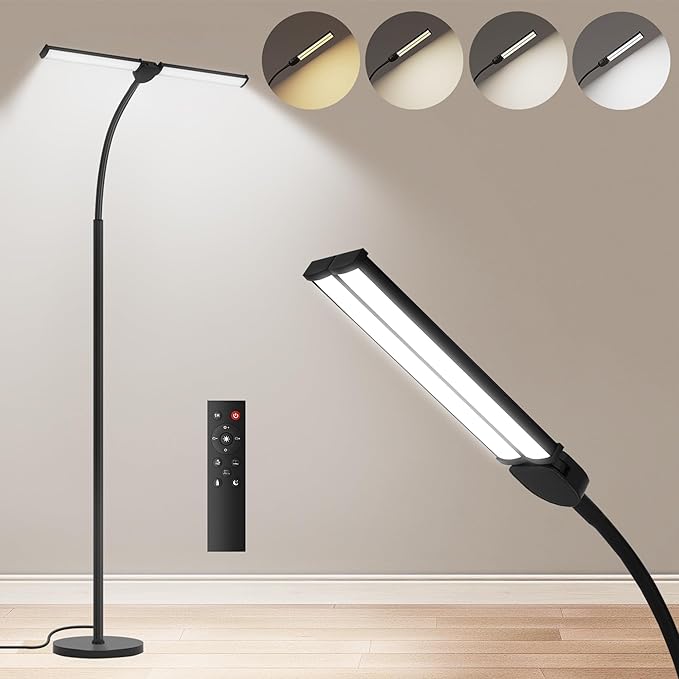 LED Floor Lamp for Living Room, Bright Reading Lamps for Office, Adjustable Colors Temperatures&Brightness, Dual Head Goos...