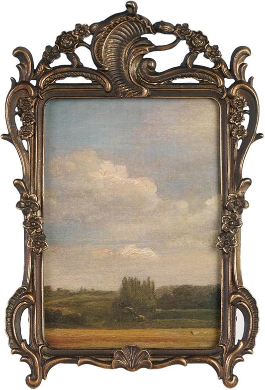 NIKKY HOME Vintage Photo Frame 5x7, Antique Picture Frames, Bronze Gold Decorative Photo Frame with Stand and Glass Front ...