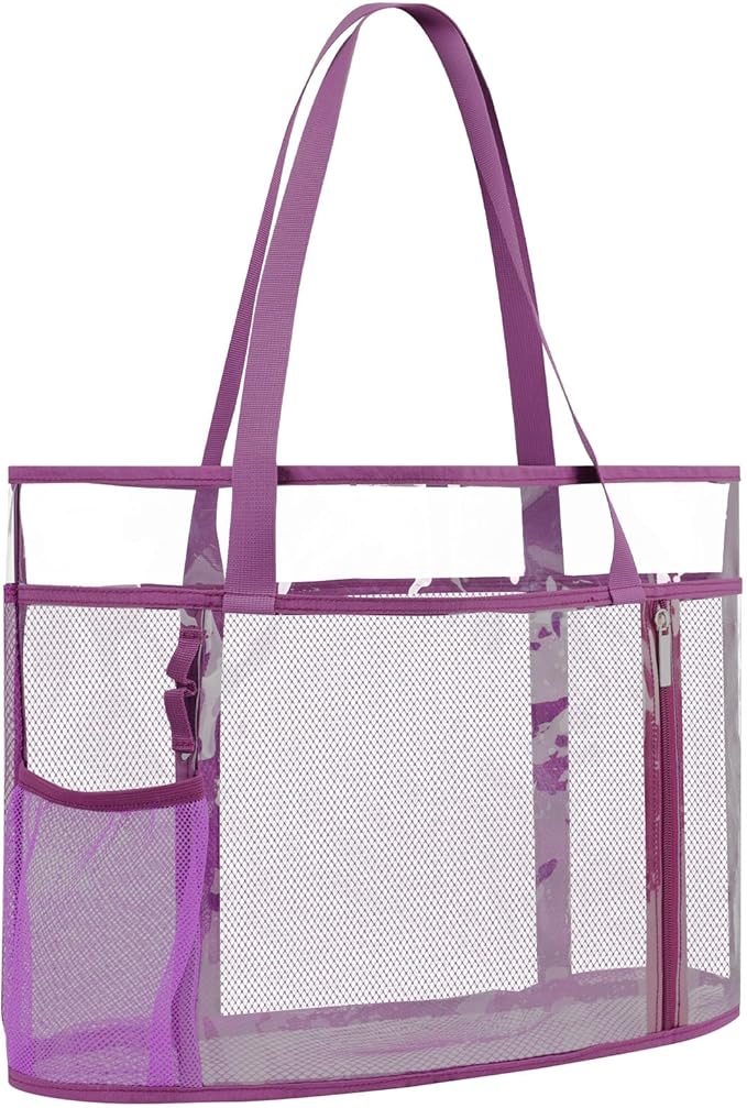 TINYAT Beach Tote Bag for Women Large Capacity - Waterproof Sandproof 6 Pockets with Zipper Gym Travel Shopping Handbag