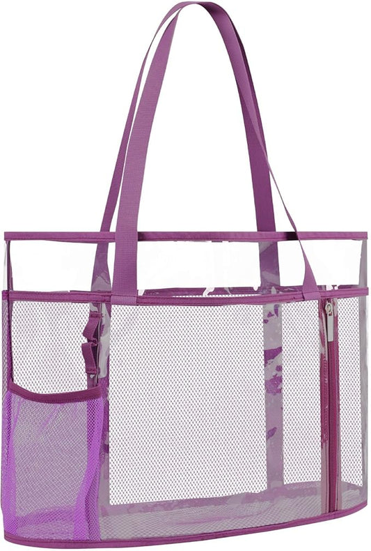 TINYAT Beach Tote Bag for Women Large Capacity - Waterproof Sandproof 6 Pockets with Zipper Gym Travel Shopping Handbag