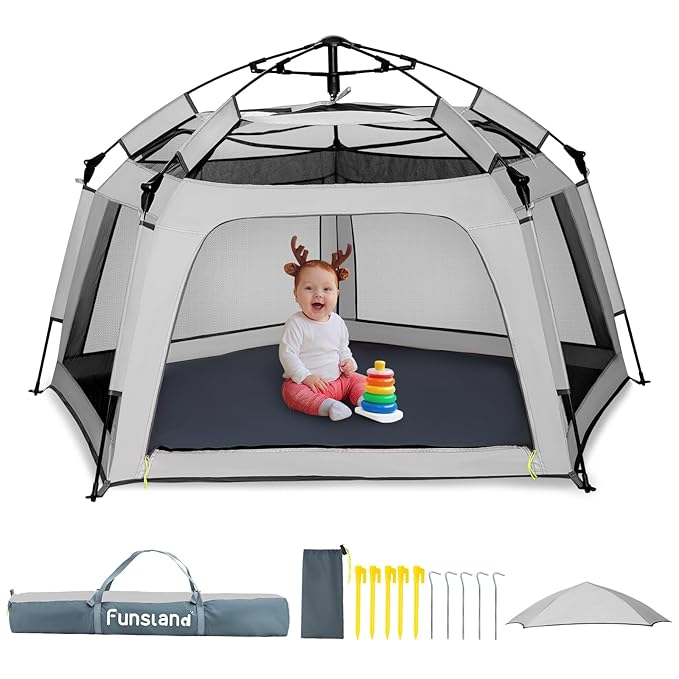Funsland Baby Playpen Pop-up Tent - Outdoor & Indoor Play Tent for Beach with Canopy Travel Bag Portable Play Yard for Bab...