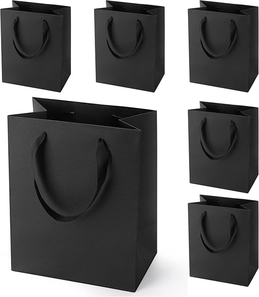 MOXARYSU Black Gift Bags With Handles: Small Medium 8x5x10 Inch 6pcs Black Paper Gags Bulk For Party Shopping Birthday Wed...