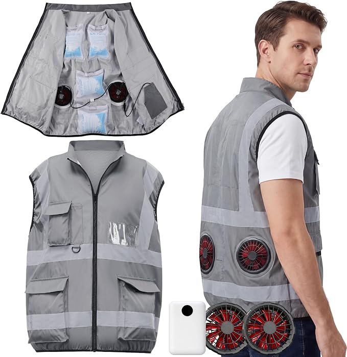 Grinsvalley Cooling Vest Jacket with 2 Fans 10000mah Battery Pack for Men Women Air Conditioner Vests Jacket with 20 Ice Bag