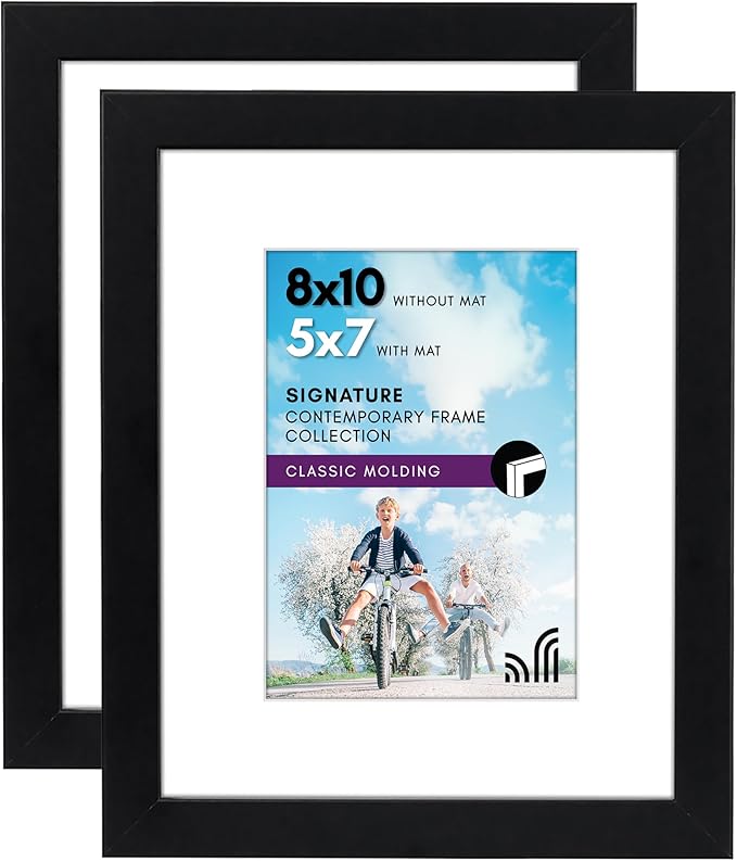 Americanflat 8x10 Picture Frame with Shatter-Resistant Glass - Set of 2 - Use as 5x7 Frame with Mat or Display 8x10 Photo ...