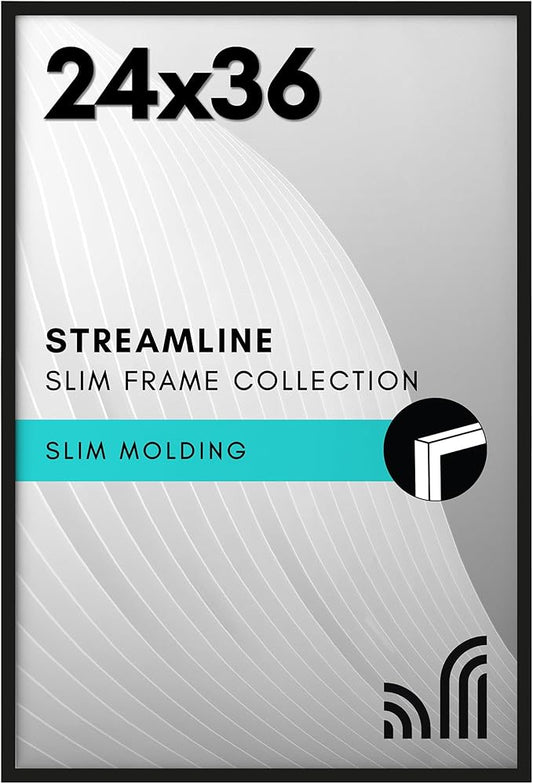 Americanflat 24x36 Poster Frame with Polished Plexiglass - Streamline Collection - Thin Border Picture Frame for Wall Disp...