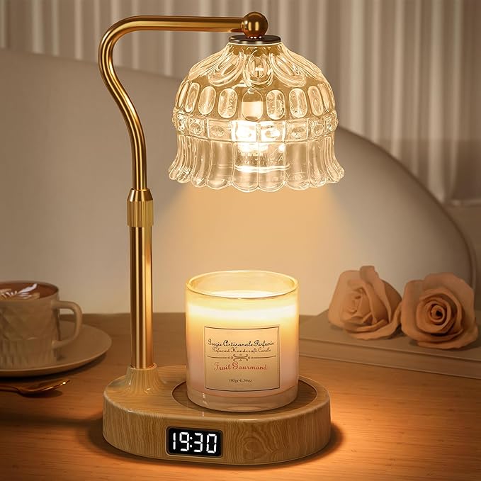 Candle Warmer Lamp with Timer | Adjustable Height & Dimmable | Base Control with GU10 Heating Bulb | Stylish Flameless Wax...