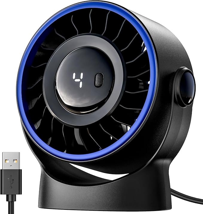 SWEETFULL USB Small Desk Fan - 5 Inch Mini Personal Desktop Fan, 4 Speeds Cooling Strong Airflow, 360° Adjustable Tilt, Qu...