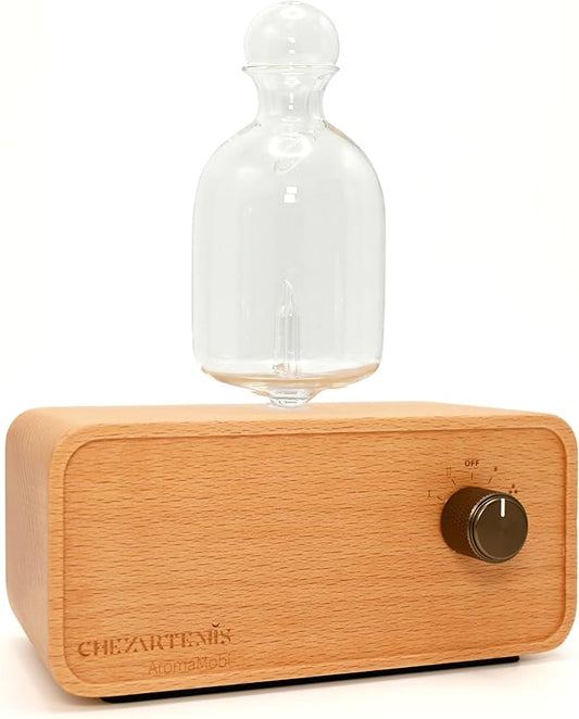 Aria Waterless Diffuser for Essential Oils, Retro Glass Nebulizing Diffuser with Solid Wood Base, Cordless Aromatherapy Di...