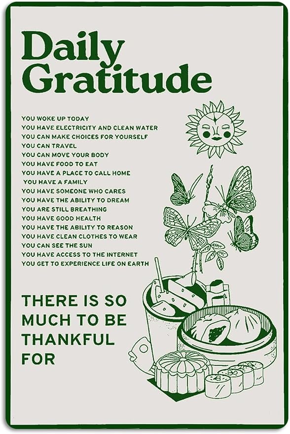 Fmcmly Daily Gratitude Inspirational Metal Tin Sign Green Boho Room Aesthetic Decoration Home Kitchen Office Bedroom Cafes...