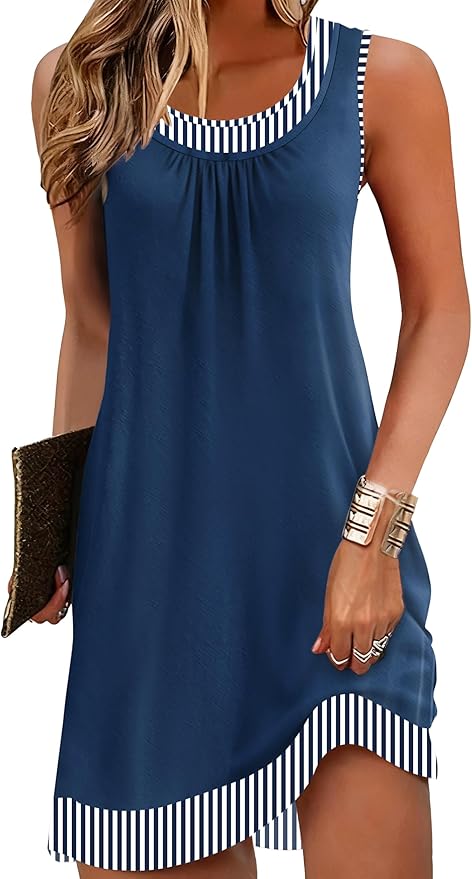 ETCYY Beach Dresses for Women 2026 Vacation Clothes Swimsuit Coverup Sleeveless Boho Sundresses Striped Casual Summer Dress