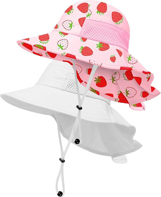 Toddler Baby Sun Hat Kids Summer Beach Essentials Adjustable Beach Hats with Bucket Wide Brim for Boys Girls Age 0-14 Years