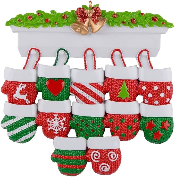MAXORA Personalized Mitten Family of 12 Christmas Tree Ornament 2025 Family Tradition Christmas Keepsake Gift Collection f...