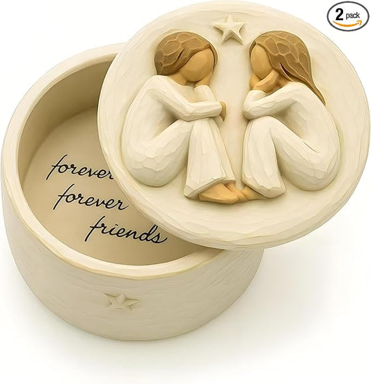 GoGnome Forever Friends Resin Keepsake Box – Hand-Painted Friendship Gift Box with Two Angel Figures, 3” x 2”H – Sentiment...