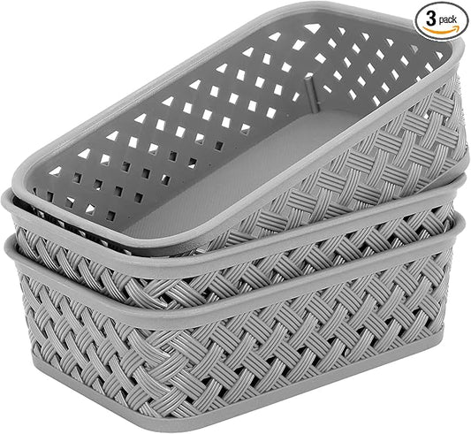 MaxGear Organization and Storage 3 Packs, Plastic Bins Organizer Bins, Woven Baskets for Storage, Plastic Baskets with Han...