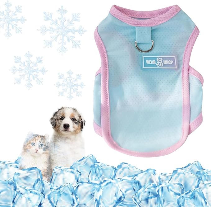 Yaopelky Dog Cooling Vest, Summer Pet T-Shirt, Breathable Quick-Dry Outfit for Dogs and Cats, Blue (Blue, Medium(5.5-8.8lb))