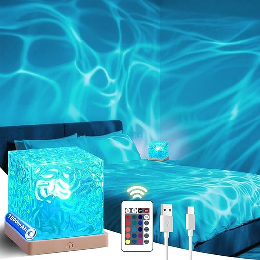 HESUSLA Ocean Wave Lights Projector Rechargeable, Touch Cube Color Changing Light with 16 Colors 4 Modes Dimmable Cordless...