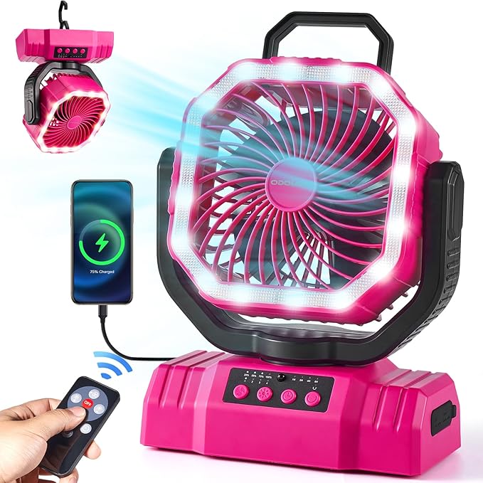 Odoland Portable Camping Fan with LED Lantern, 20000mAh Rechargeable Battery Powered Fan with Auto Oscillation, Timer, Rem...