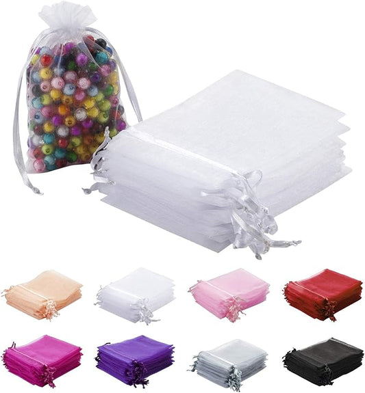 MOTYAWN 100 PCS Organza Gift Bags 4x5 White Wedding Party Favor Bags Mesh Gift Bags, Jewelry Pouches for Party, Baby Showe...