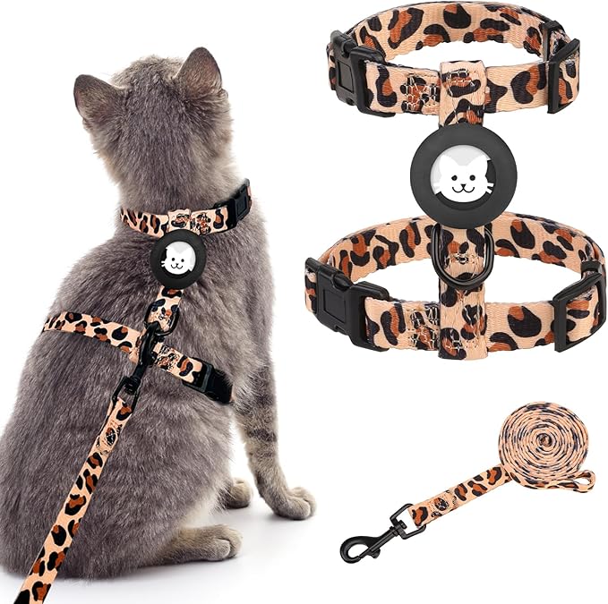 BINGPET Cat Harness with Airtag Holder, Cat Harness and Leash Set Escape Proof for Walking Travel Outdoor, Soft Adjustable...