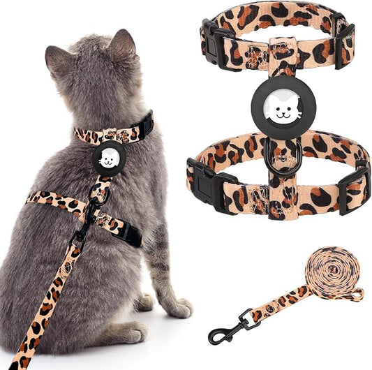 BINGPET Cat Harness with Airtag Holder, Cat Harness and Leash Set Escape Proof for Walking Travel Outdoor, Soft Adjustable...