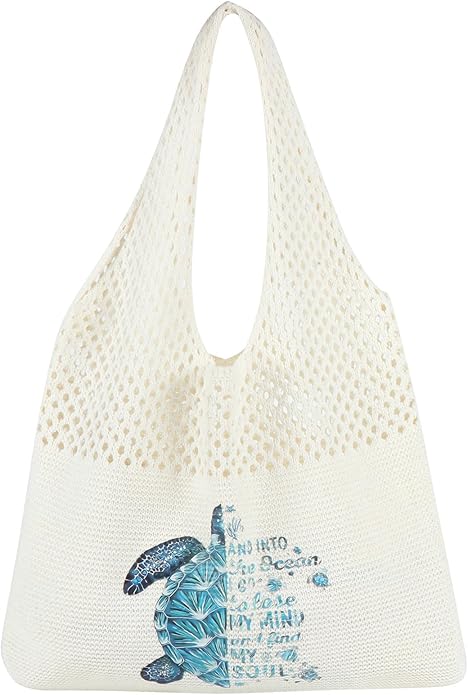 Crochet Beach Tote Bag, Aesthetic Mesh Tote Bag Hippie Bag Knit Bag, Summer Beach Bag for Women