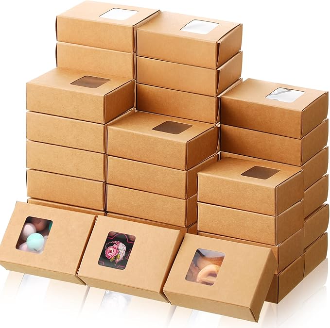 Outus 100 Pcs Soap Packaging Boxes Bulk Soap Boxes for Homemade with Window Mini Kraft Paper Container Homemade Craft Maki...