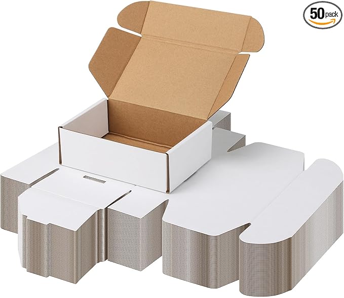 PHAREGE 6x4x2 Inch Shipping Boxes 50 Pack White, Tab Lock Tuck Top Mailer Boxes for Packaging Small Business, Cardboard Gi...