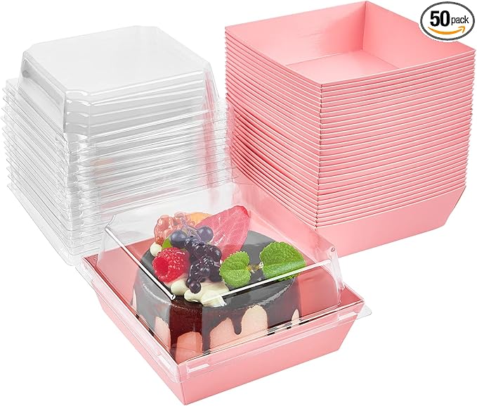 Kucoele 50 Pack Small Charcuterie Boxes with Clear Lids, 4 Inches Paper Bakery Boxes Dessert Boxes Disposable To Go Food C...