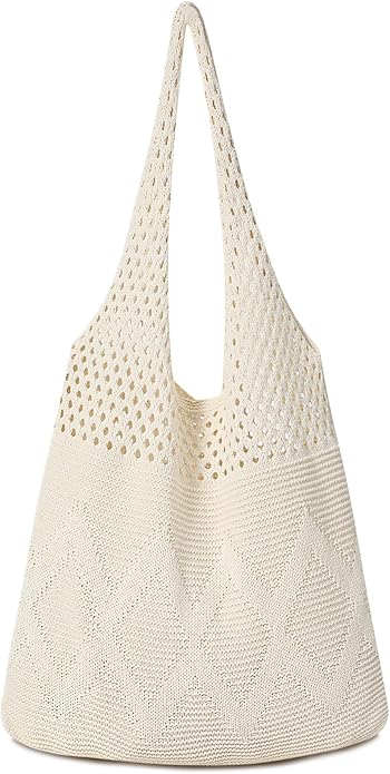 Pleneal Crochet Tote Bag, Mesh Beach Bag, Knitted Shoulder Beach Bags for Women Vacation Aesthetic Hobo Tote Bags