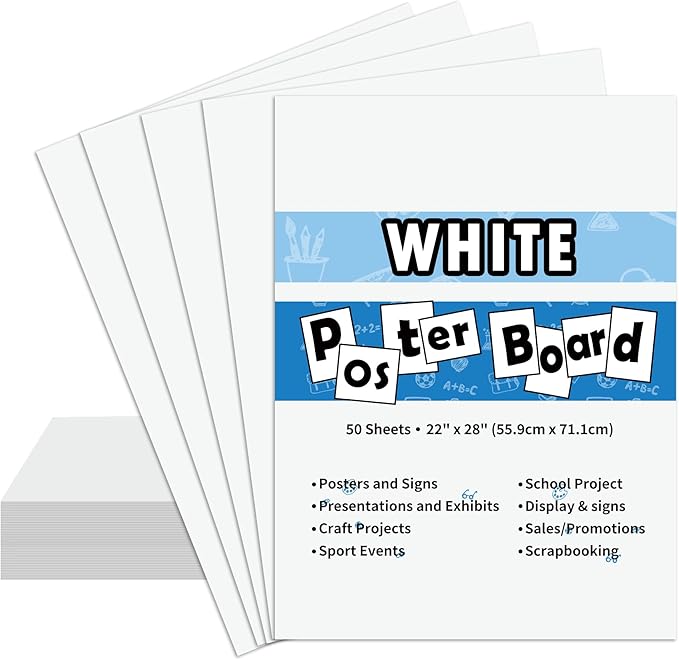 pmybupo 50PCS White Poster Board 22"X28",Value Poster Board for School Craft Project Presentation Drawing Graphic Display,...